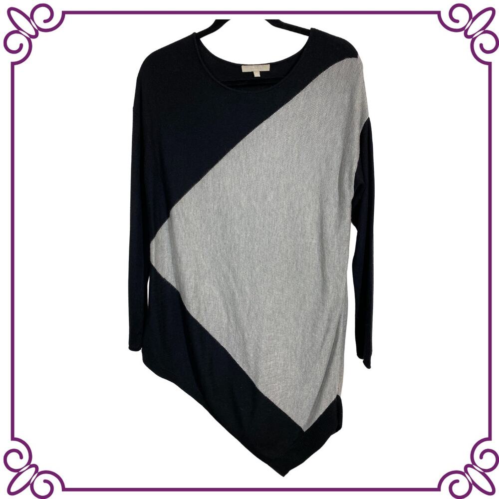 Joan Vass Studio Asymmetrical Black & Gray Long Sleeve Tunic Sweater Medium